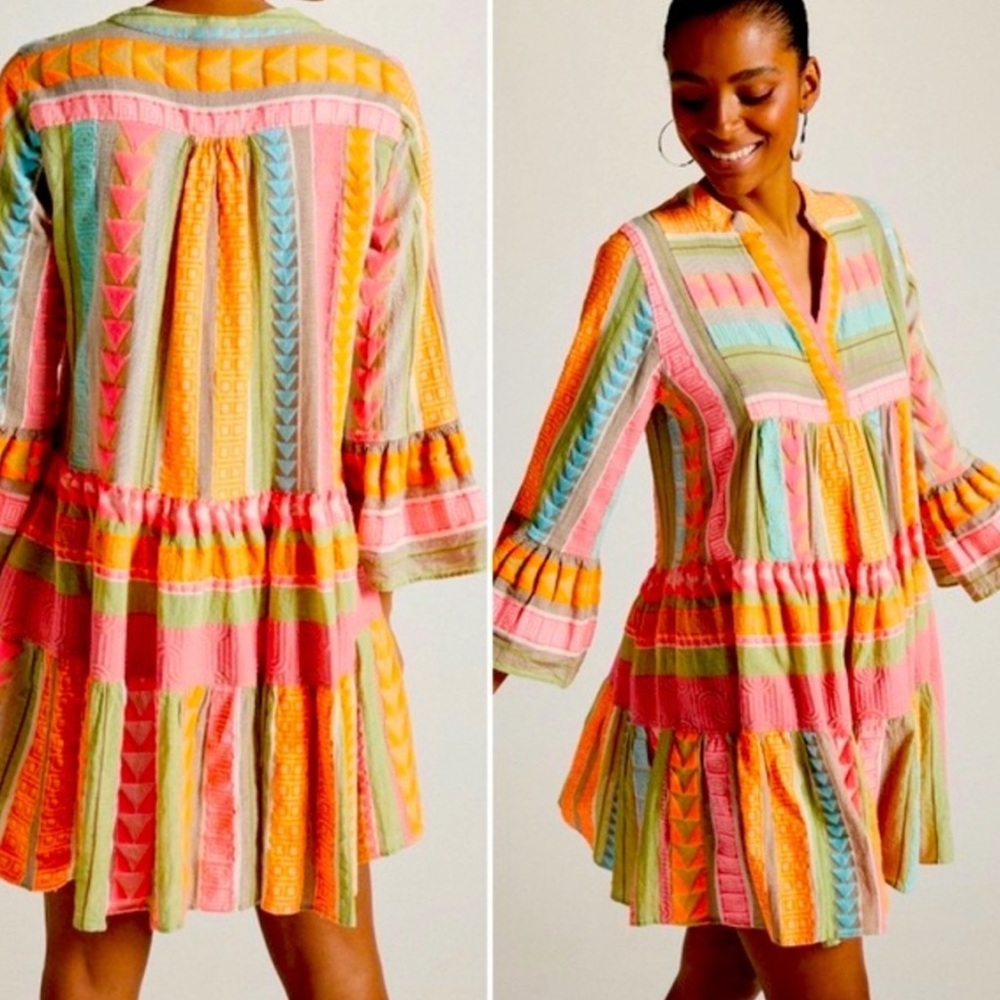 Anthropologie Devotion Twins Embroidered Ella Tunic Dress in Coral NWT